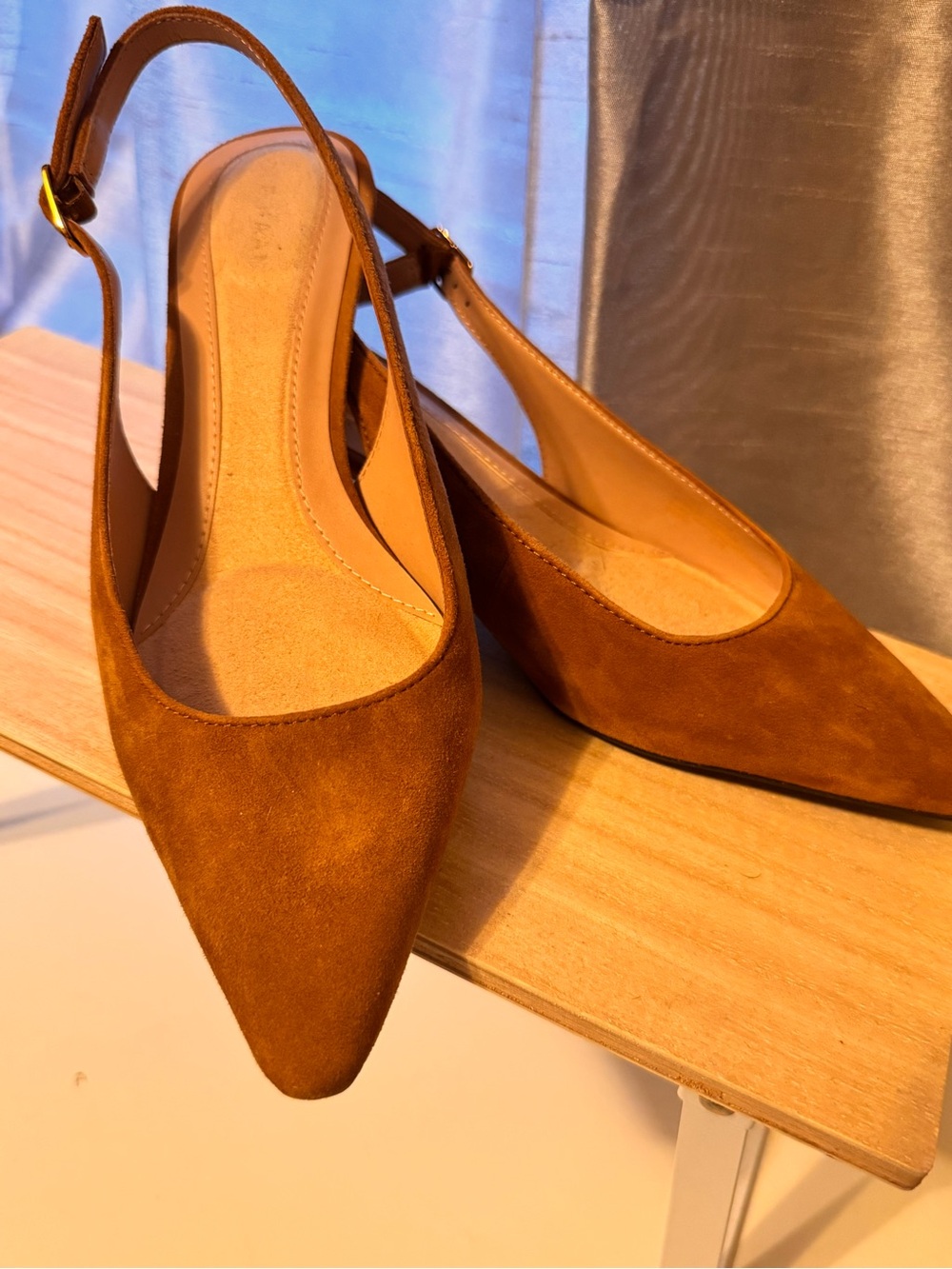 Cole Haan Jocelyn Suede Pointed Toe Slingback Flats in Camel